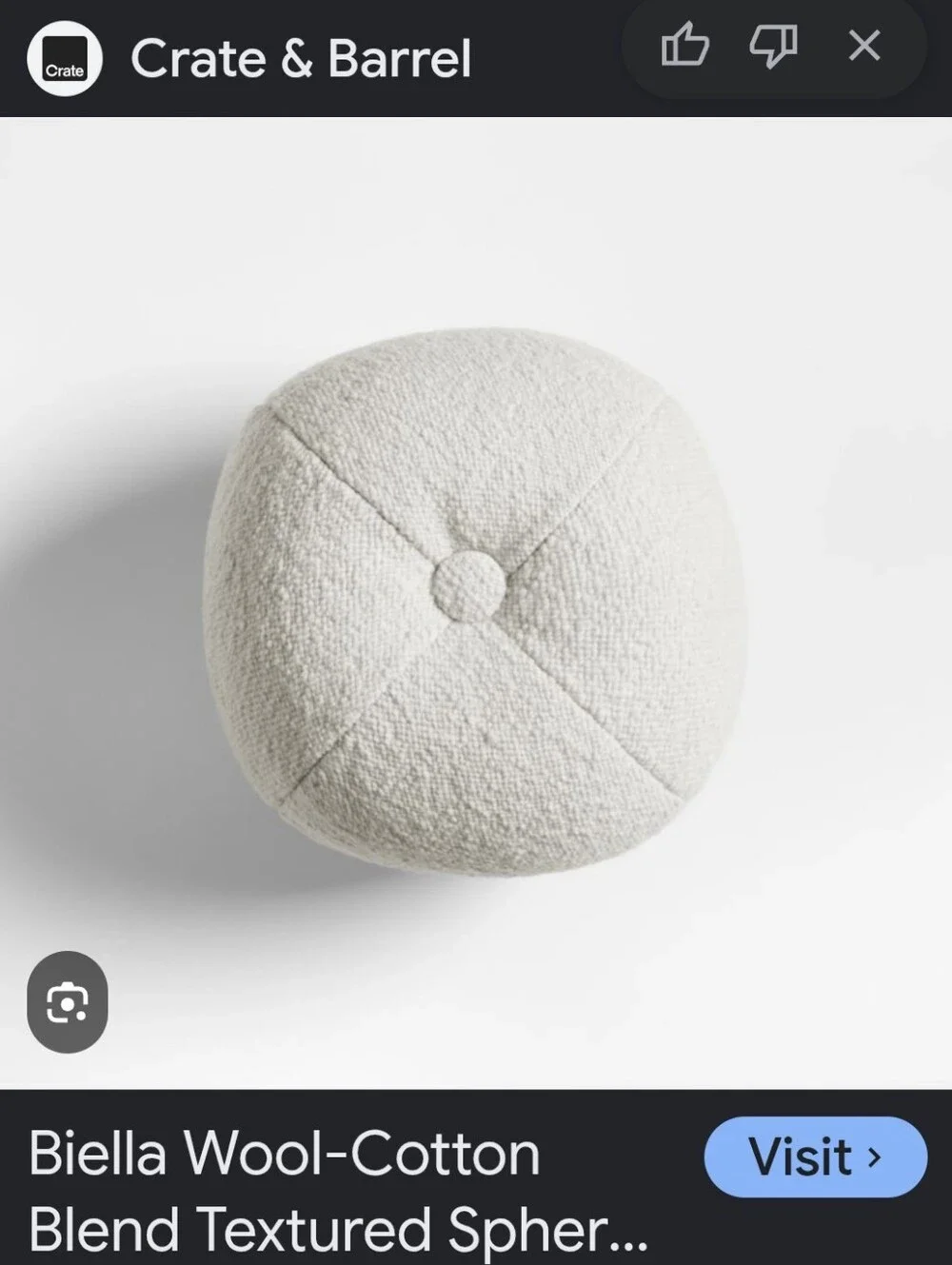 Crate & Barrel Biella Wool Cotton Blend Textured 12x12 Sphere Throw Pillow - EUC